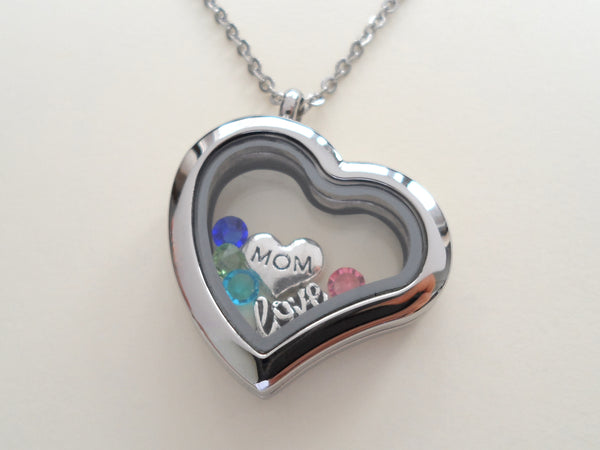 Personalized Stainless Steel Side Hung Heart Memory Locket Necklace for Mom or Grandma - by Jewelry Everyday