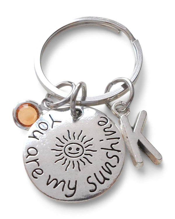 My Sunshine Keychain, Small Sun You Are My Sunshine Saying Charm Keychain