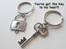 Square Lock and Key Keychain Set - You've Got The Key To My Heart; Couples Keychain Set