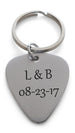 Custom Engraved Stainless Steel Guitar Pick Keychain; Anniversary Gift, Couples Keychain