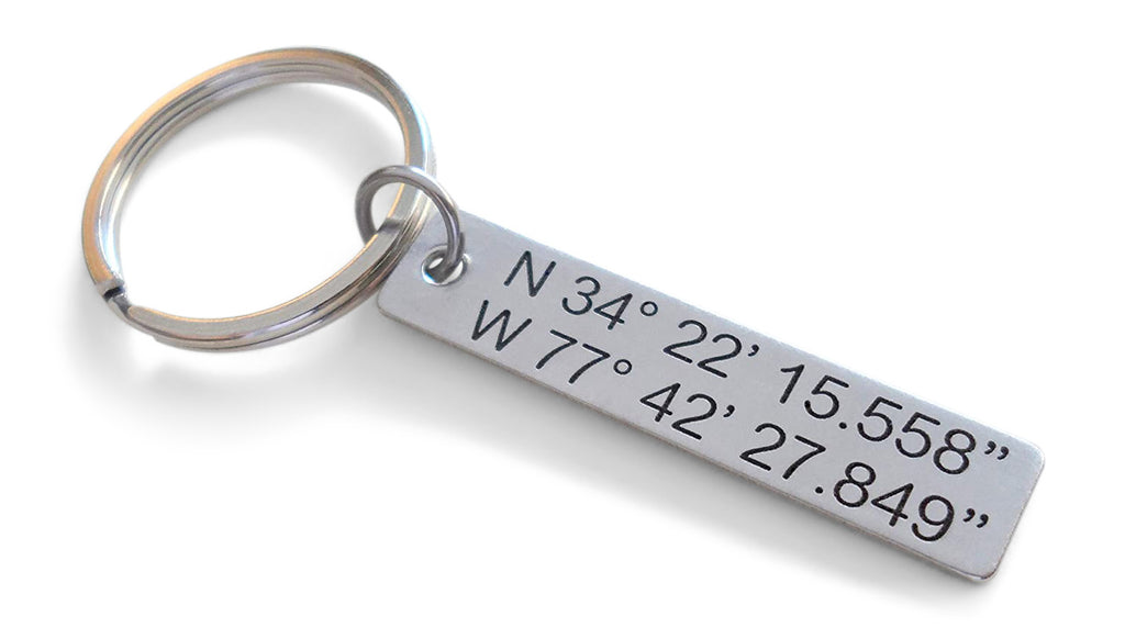 Personalized Engraved Keychain, Custom Small Stainless Steel GPS Keychain, Latitude Longitude Coordinates Keychain