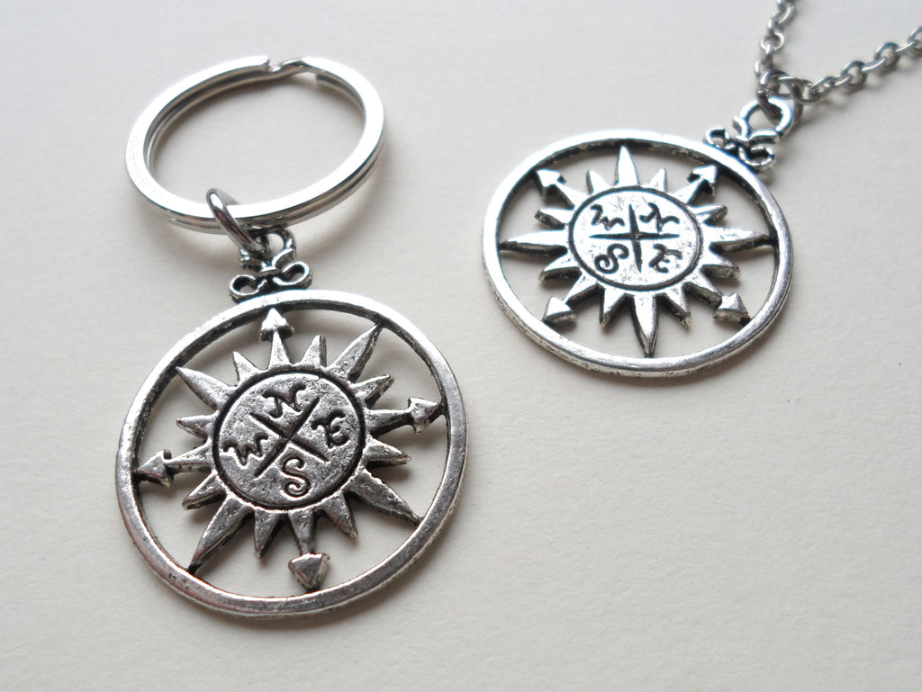 Sun Compass Necklace and Keychain Set