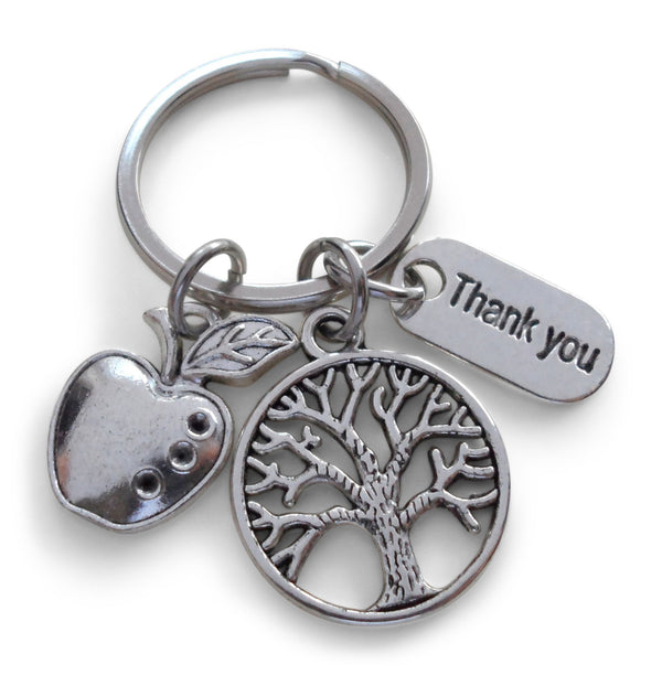 Apple & Small Tree Keychain Appreciation Gift with Thank You Charm - Thanks for Helping Me Grow