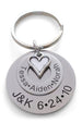 Custom Engraved Layered Stainless Steel Disc & Ring Keychain with Heart Charm for Couples Anniversary Gift. Add Backside Engraving