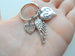 Twins Baby Feet Charm & Wing Charm Keychain with a Forever Loved Heart Charm, Twin Babies Loss Memorial Keychain