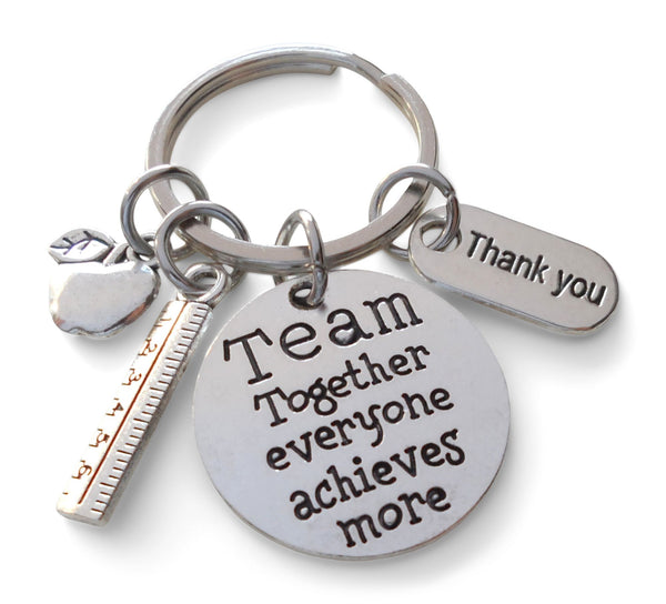 School Teacher Appreciation Keychain, Team Disc Charm, Apple, Ruler, & Thank You Charm Keychain