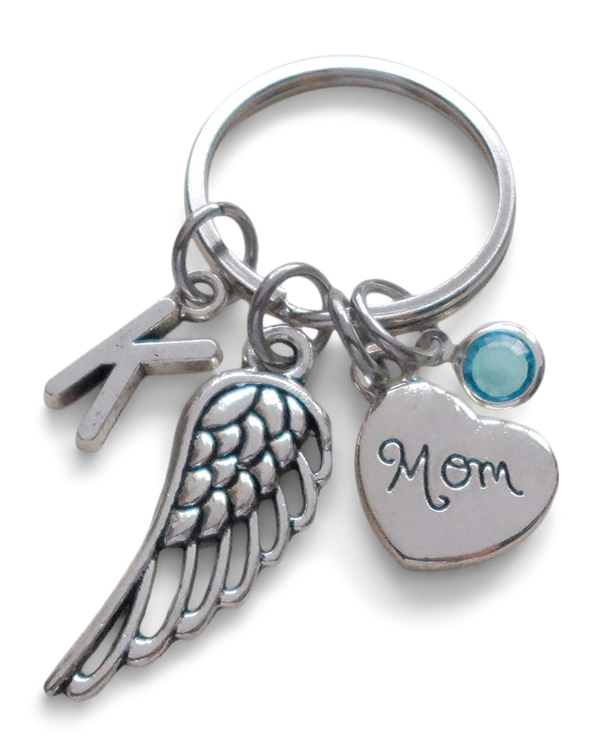 Family Memorial Keychain • Wing Charm with Family Heart Charm, Guardian Angel Keychain | Jewelry Everyday