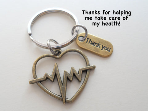 Bronze Heartbeat Medical Charm Keychain, Doctor Office Gift, Hospital Staff Gift, Thank you Gift
