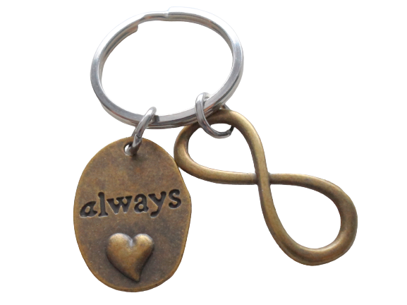 Bronze Infinity Symbol Charm Keychain with Always Oval Charm - You and Me for Infinity