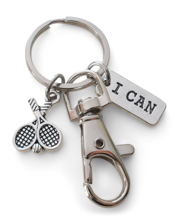 Tennis Keychain with I Can Charm and Swivel Clasp Hook, Tennis Player or Teacher Keychain