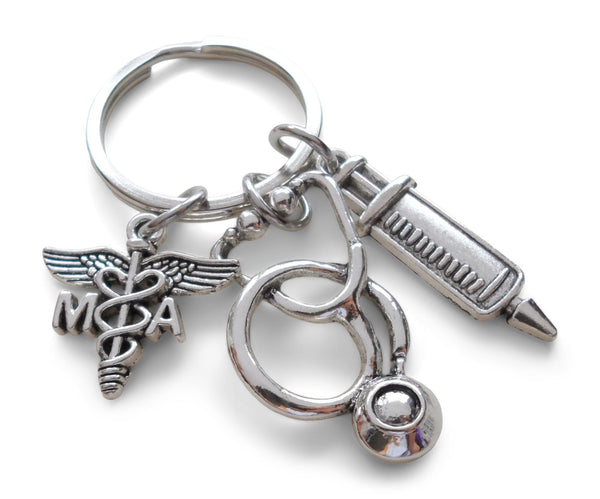 Medical Assistant Appreciation Gift Keychain, Stethoscope, Syringe, MA Charm, Employee Gift, Thank You Gift
