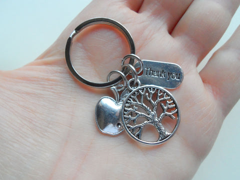 Apple & Small Tree Keychain Appreciation Gift with Thank You Charm - Thanks for Helping Me Grow